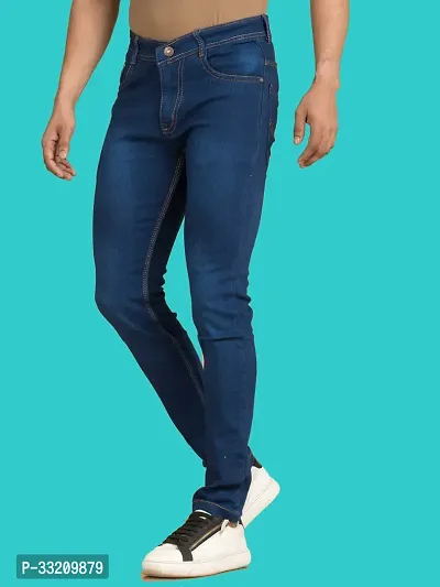 Stylish Blue Denim Faded Mid-Rise Jeans For Men