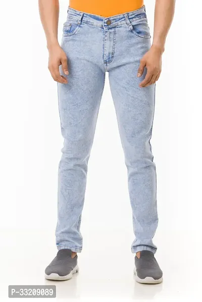 Stylish Blue Denim Solid Mid-Rise Jeans For Men-thumb2