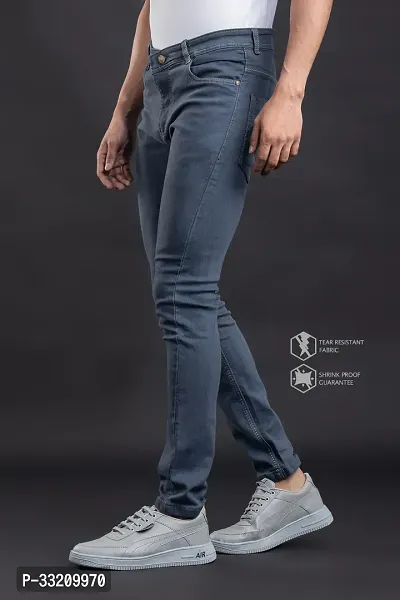 Stylish Grey Denim Solid Mid-Rise Jeans For Men-thumb3