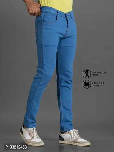 Stylish Blue Solid Denim Mid-Rise Jeans For Men-thumb3