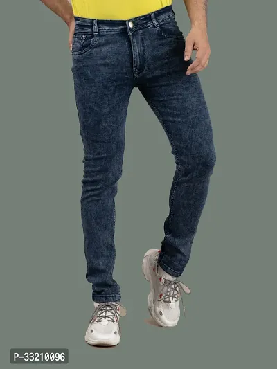 Stylish Blue Denim Solid Mid-Rise Jeans For Men-thumb4