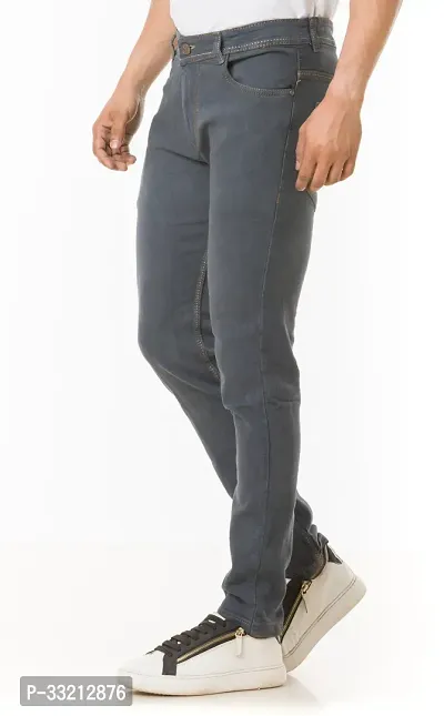 Stylish Grey Solid Denim Mid-Rise Jeans For Men-thumb4