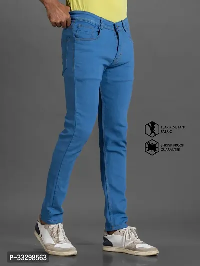 Stylish Denim Blue Slim Fit Mid-Rise Jeans For Men-thumb4