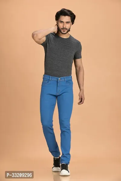 Stylish Blue Denim Solid Mid-Rise Jeans For Men-thumb5