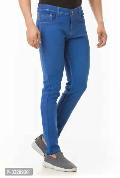 Stylish Blue Denim Solid Mid-Rise Jeans For Men-thumb3