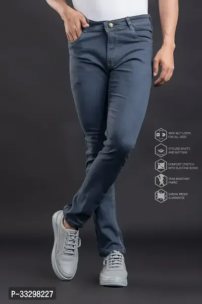 Stylish Denim Grey Slim Fit Mid-Rise Jeans For Men-thumb2