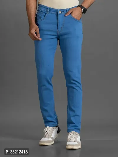 Stylish Blue Solid Denim Mid-Rise Jeans For Men-thumb0