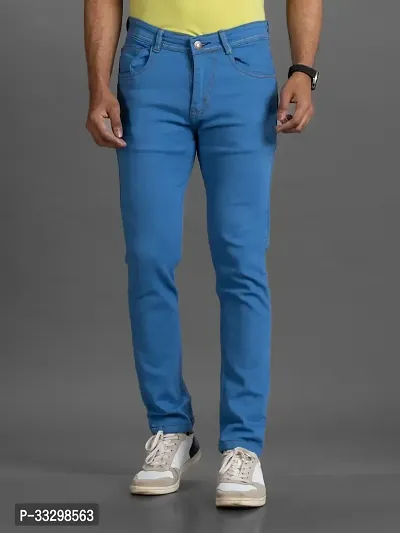 Stylish Denim Blue Slim Fit Mid-Rise Jeans For Men