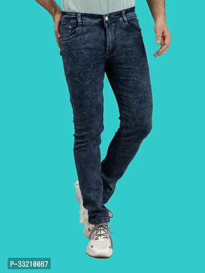 Stylish Blue Denim Solid Mid-Rise Jeans For Men-thumb0