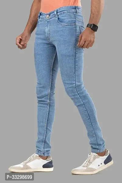 Stylish Denim Blue Slim Fit Mid-Rise Jeans For Men-thumb4