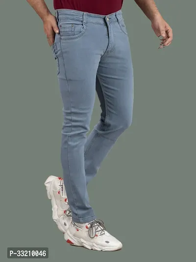 Stylish Blue Denim Solid Mid-Rise Jeans For Men-thumb3