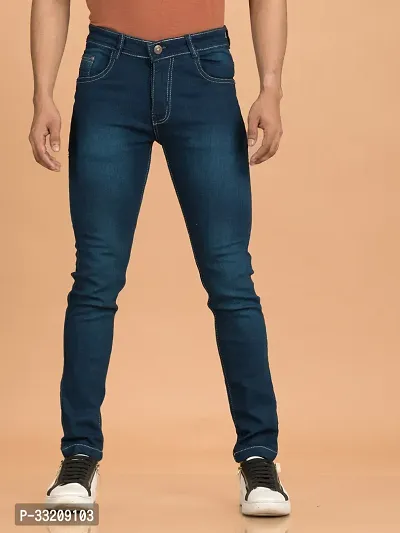 Stylish Blue Denim Faded Mid-Rise Jeans For Men-thumb2