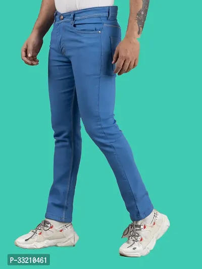 Stylish Blue Denim Solid Mid-Rise Jeans For Men