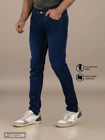 Stylish Blue Solid Denim Mid-Rise Jeans For Men-thumb4