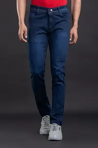 Stylish Blue Denim Faded Mid-Rise Jeans For Men-thumb1