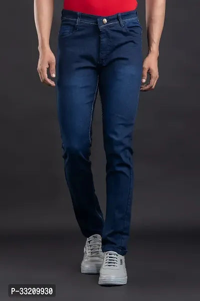 Stylish Blue Denim Faded Mid-Rise Jeans For Men-thumb2