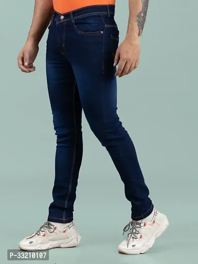 Stylish Blue Denim Faded Mid-Rise Jeans For Men-thumb0