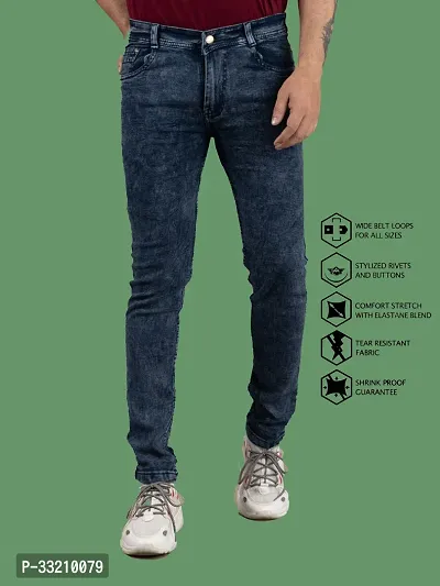 Stylish Blue Denim Solid Mid-Rise Jeans For Men-thumb4