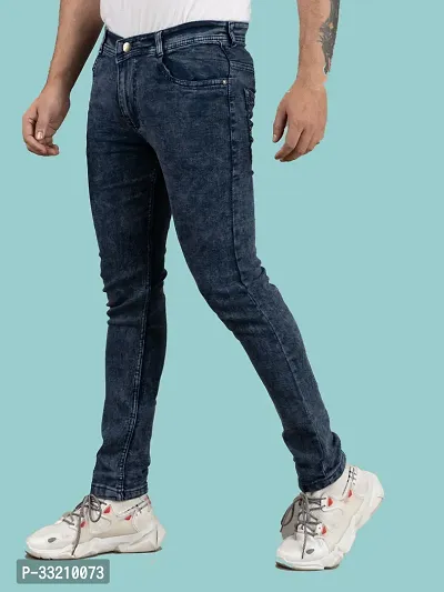 Stylish Blue Denim Solid Mid-Rise Jeans For Men-thumb0