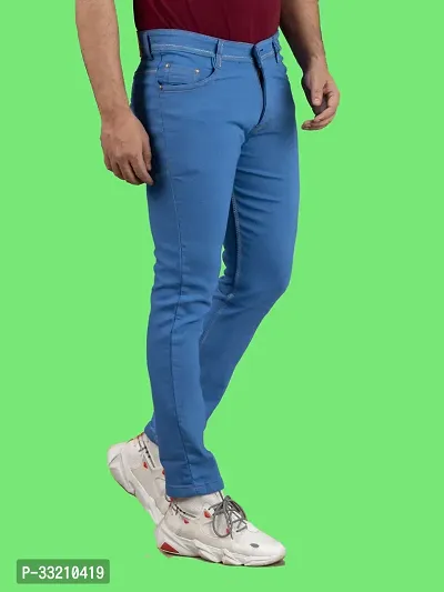 Stylish Blue Denim Solid Mid-Rise Jeans For Men-thumb3