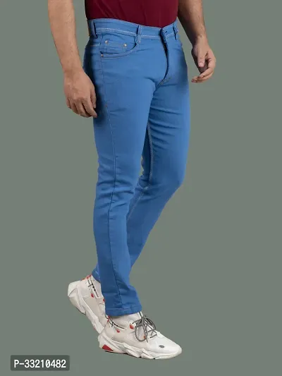 Stylish Blue Denim Solid Mid-Rise Jeans For Men-thumb3