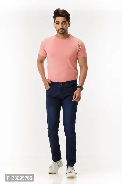 Stylish Blue Denim Solid Mid-Rise Jeans For Men-thumb5