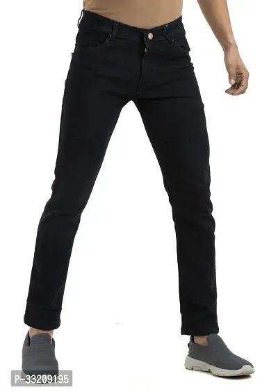 Stylish Black Denim Solid Mid-Rise Jeans For Men-thumb2