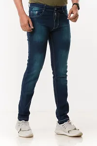 Stylish Navy Blue Solid Denim Mid-Rise Jeans For Men-thumb1