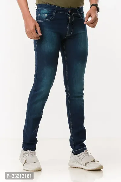 Stylish Navy Blue Solid Denim Mid-Rise Jeans For Men-thumb2