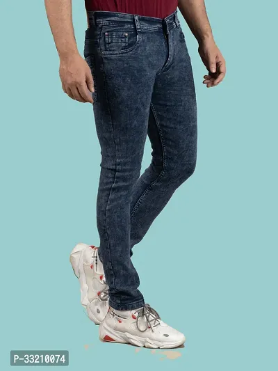 Stylish Blue Denim Solid Mid-Rise Jeans For Men-thumb3