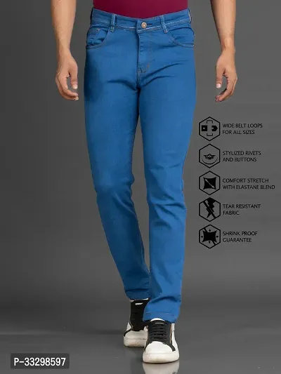 Stylish Denim Blue Slim Fit Mid-Rise Jeans For Men