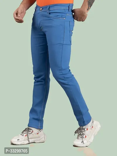 Stylish Denim Blue Slim Fit Mid-Rise Jeans For Men