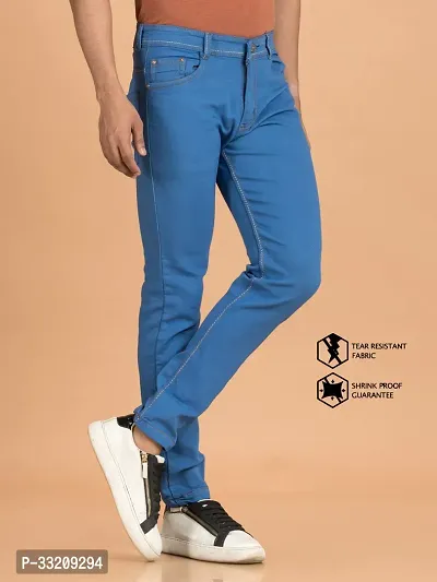 Stylish Blue Denim Solid Mid-Rise Jeans For Men-thumb3