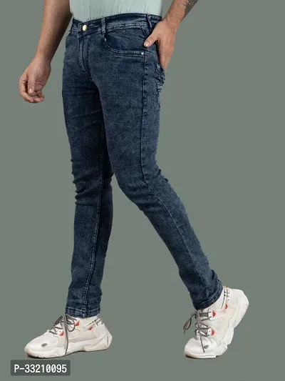 Stylish Blue Denim Solid Mid-Rise Jeans For Men