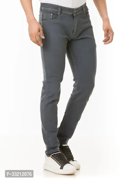 Stylish Grey Solid Denim Mid-Rise Jeans For Men-thumb3