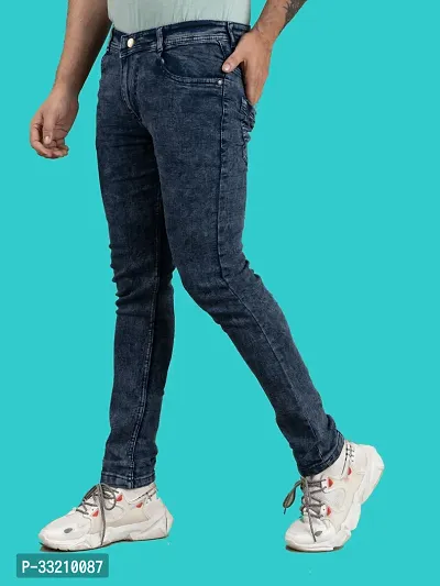 Stylish Blue Denim Solid Mid-Rise Jeans For Men-thumb4