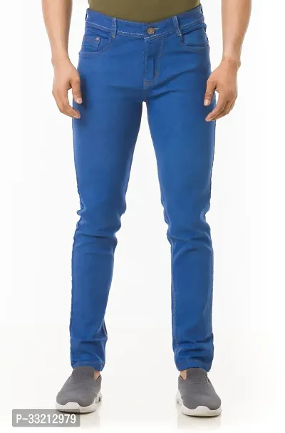 Stylish Blue Solid Denim Mid-Rise Jeans For Men-thumb0