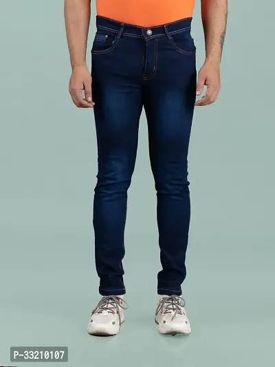 Stylish Blue Denim Faded Mid-Rise Jeans For Men-thumb4