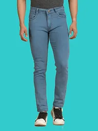 Stylish Blue Denim Solid Mid-Rise Jeans For Men-thumb1