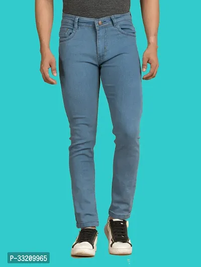 Stylish Blue Denim Solid Mid-Rise Jeans For Men-thumb2