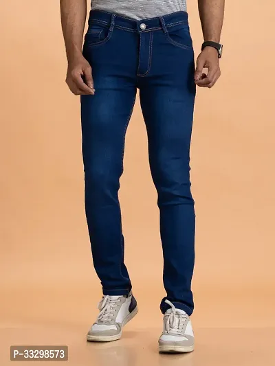 Stylish Denim Blue Slim Fit Mid-Rise Jeans For Men-thumb0