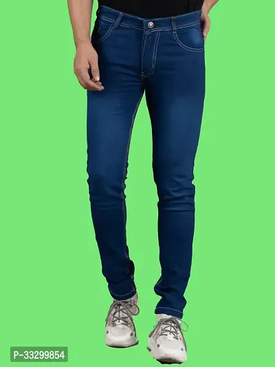 Stylish Denim Blue Slim Fit Mid-Rise Jeans For Men-thumb0