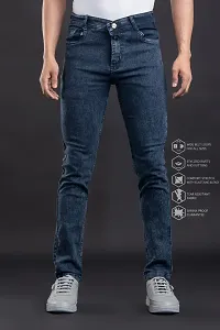 Stylish Blue Denim Solid Mid-Rise Jeans For Men-thumb1