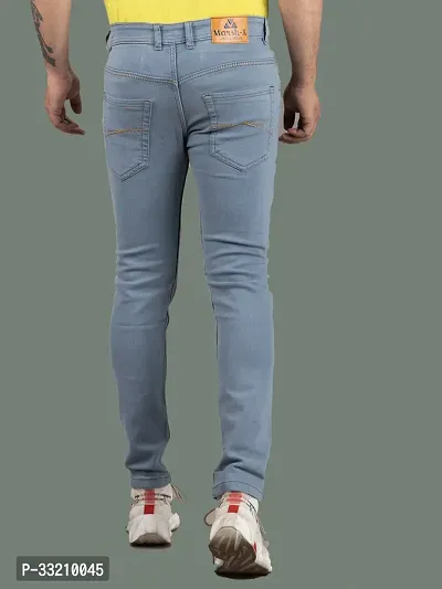 Stylish Grey Denim Solid Mid-Rise Jeans For Men-thumb2