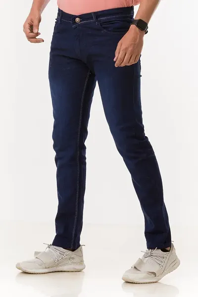 Classic Blue Denim Solid Jeans For Men