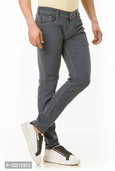 Stylish Grey Solid Denim Mid-Rise Jeans For Men-thumb3