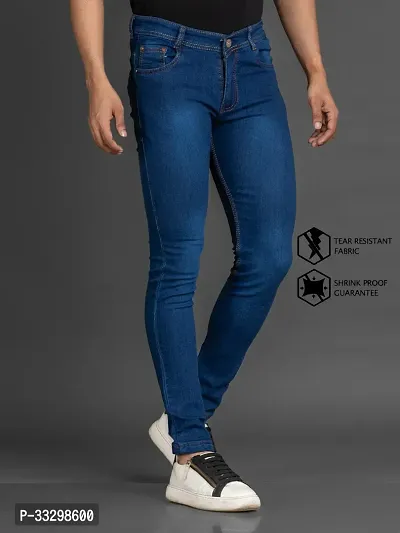 Stylish Denim Blue Slim Fit Mid-Rise Jeans For Men-thumb3