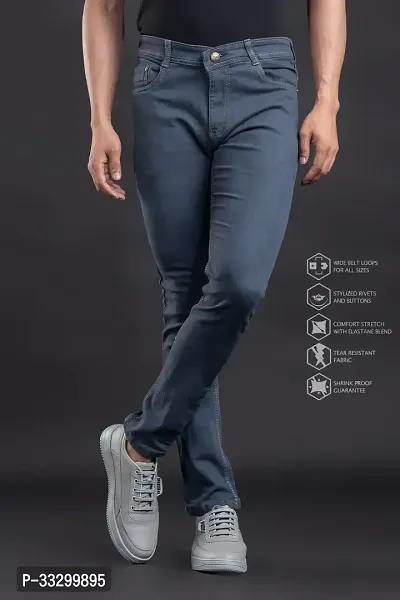 Stylish Denim Grey Slim Fit Mid-Rise Jeans For Men-thumb2