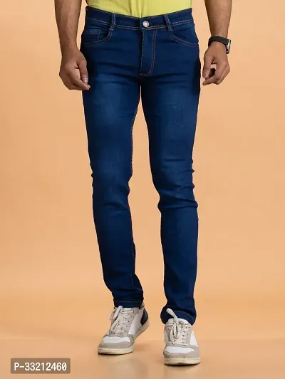 Stylish Blue Solid Denim Mid-Rise Jeans For Men-thumb0