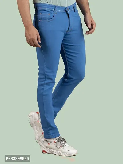 Stylish Blue Denim Solid Mid-Rise Jeans For Men-thumb3